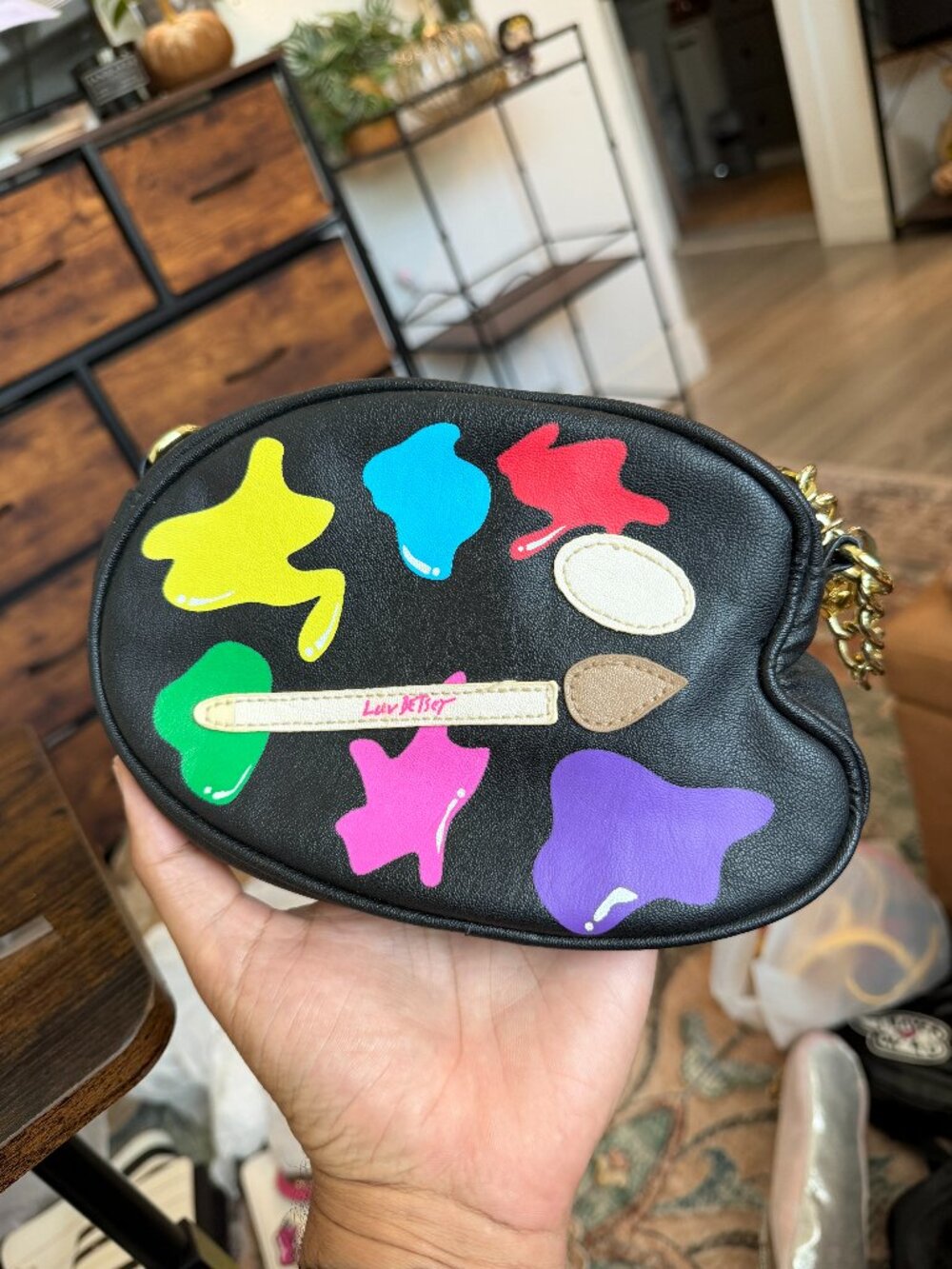 Luv Betsey Johnson Artist Paint Palette Multicolor Black Crossbody Bag